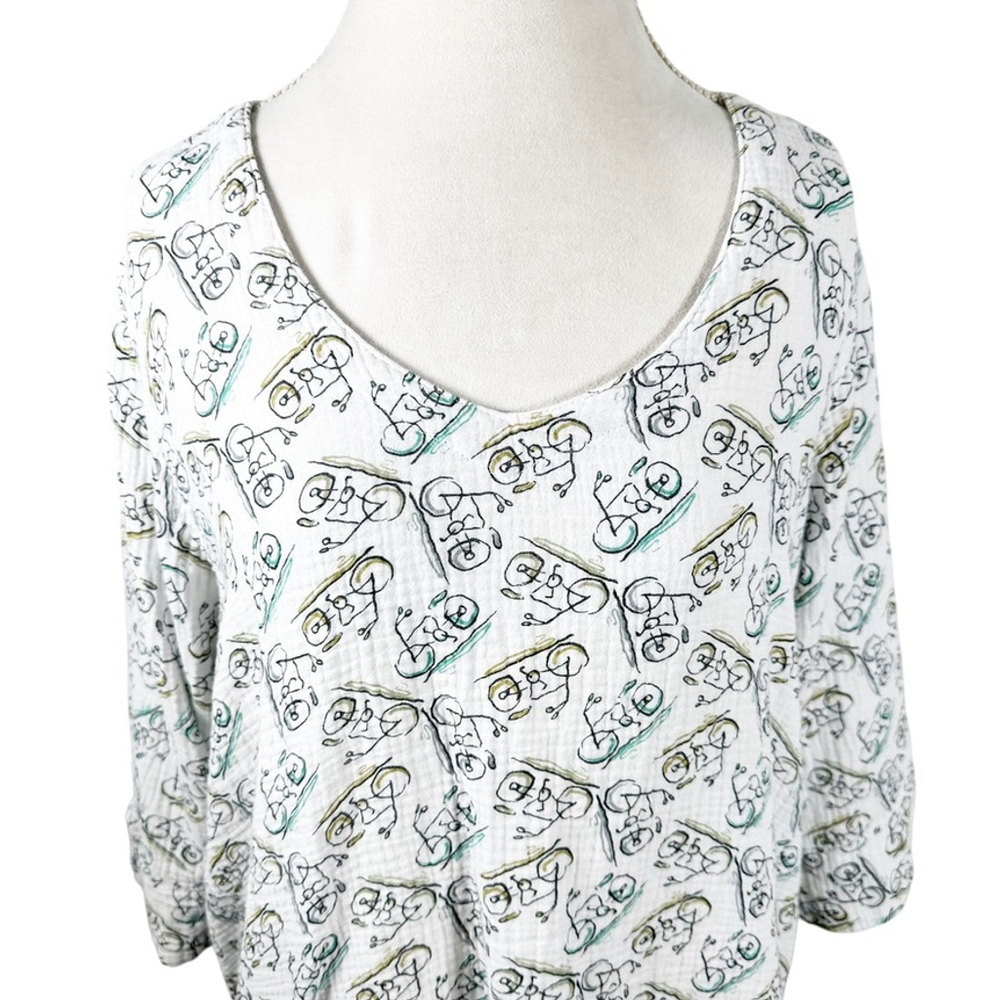 CMC Color Me Cotton Top Bicycle Print Muslin Gauze Soft Boxy Lagenlook Size XXL - Picture 3 of 11